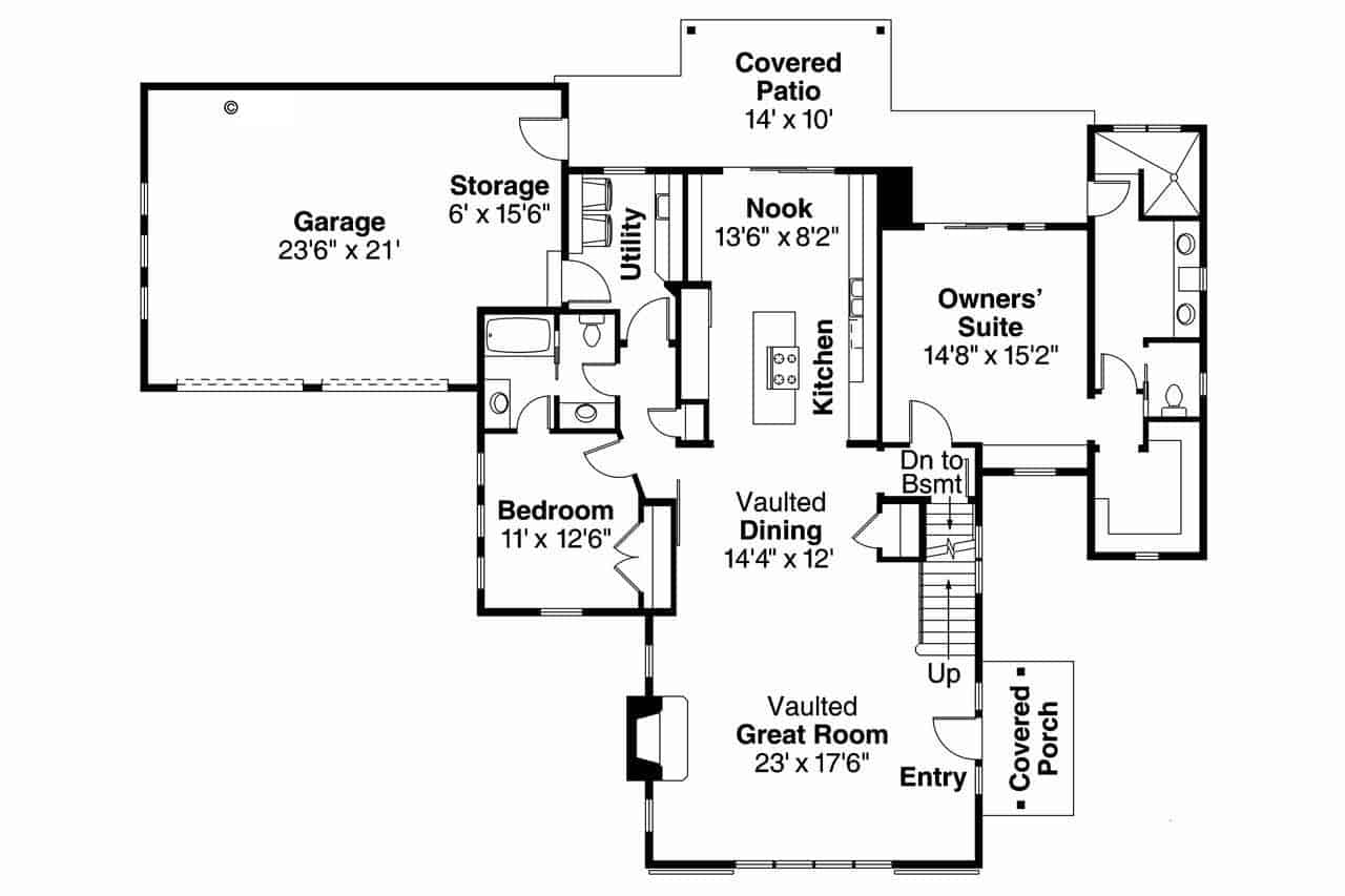 Floor Plan First Story of Ranch Plan #108-1764