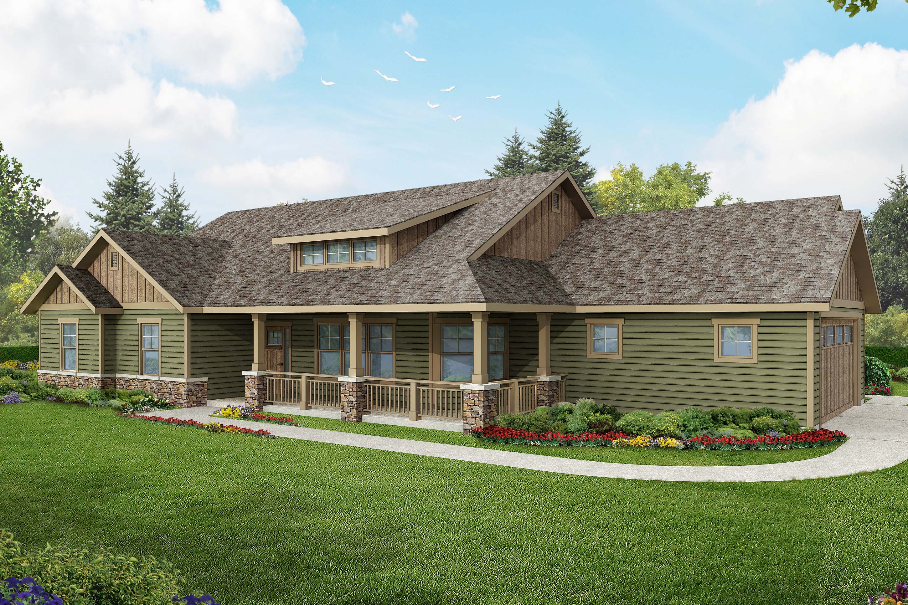 Front elevation of Ranch home (ThePlanCollection: House Plan #108-1765)