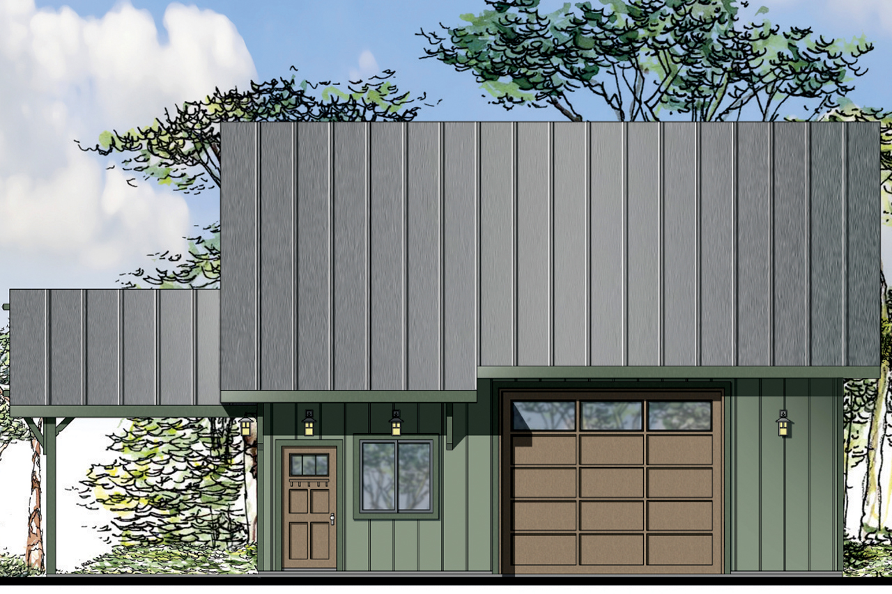 Front elevation of Craftsman home (ThePlanCollection: House Plan #108-1782)
