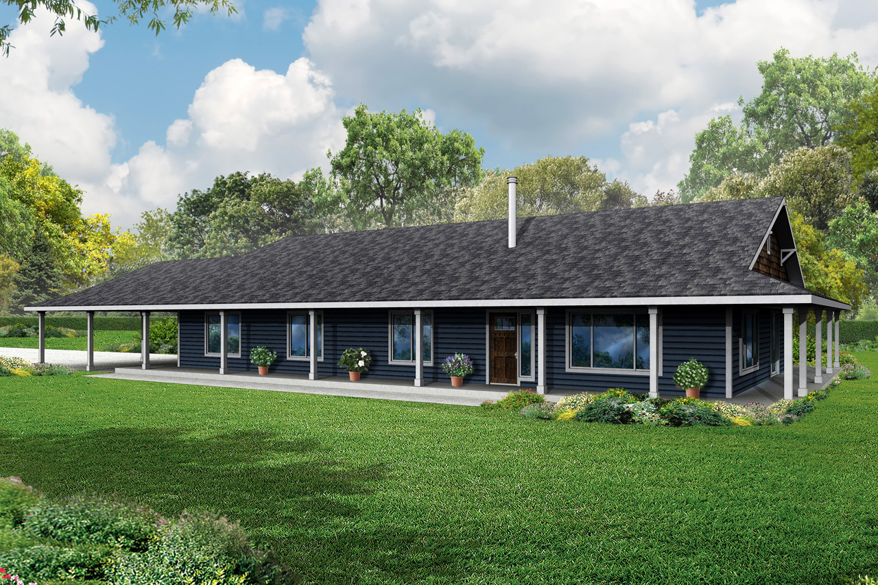 Front elevation of Ranch home (ThePlanCollection: House Plan #108-1786)