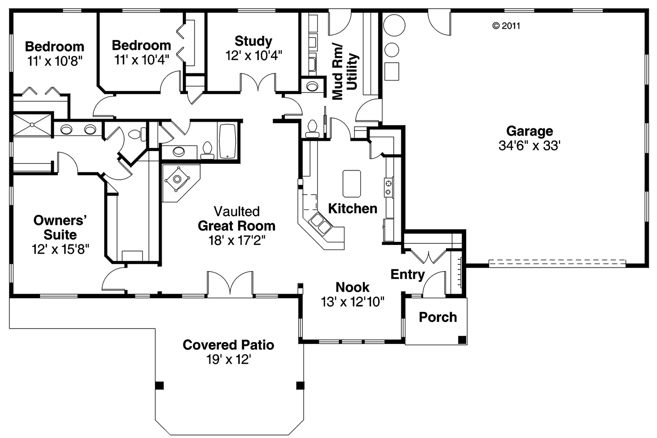 Floor Plan First Story of Ranch Plan #108-1787