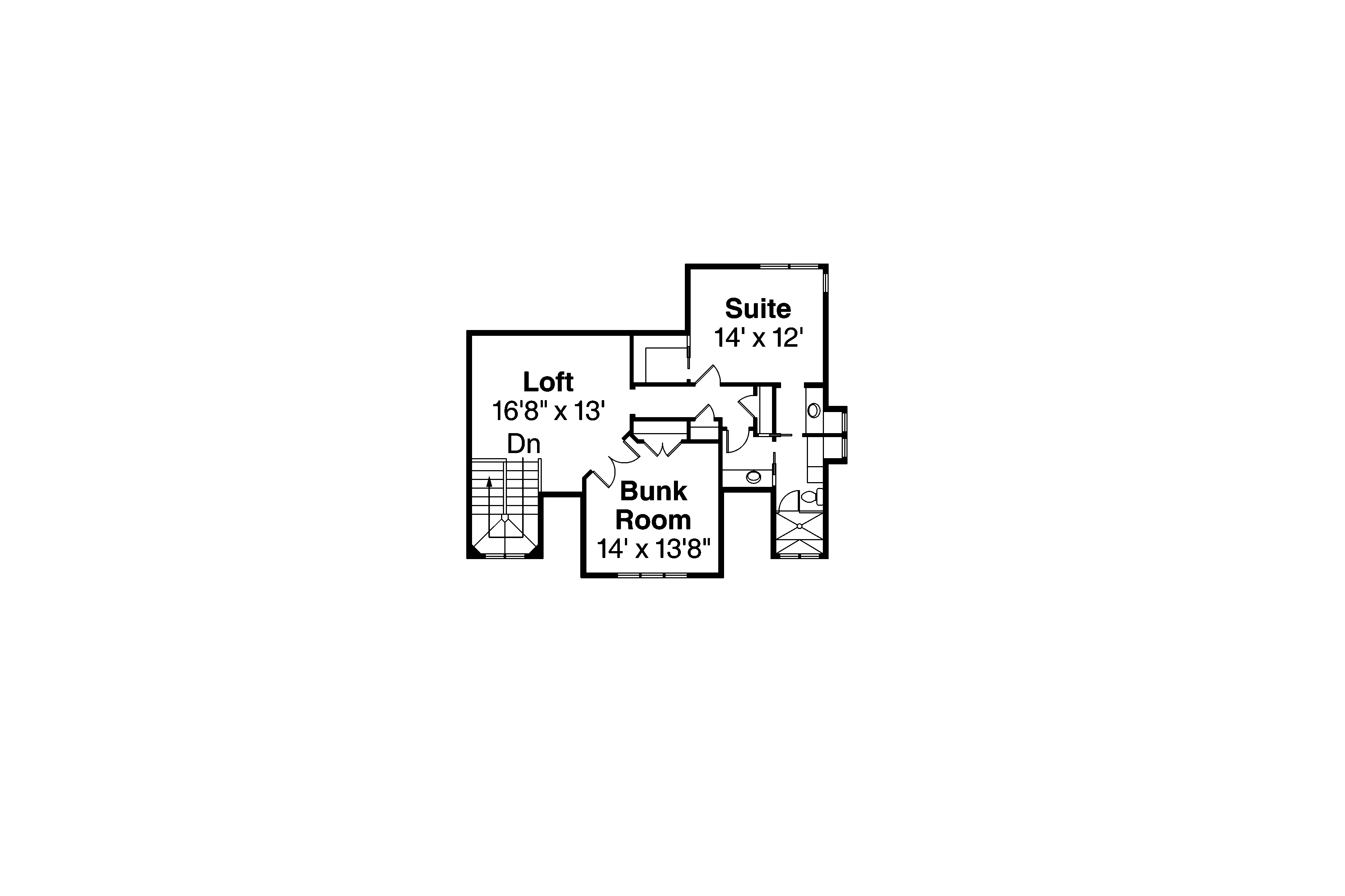 Floor Plan Second Story of Craftsman Plan #108-1789