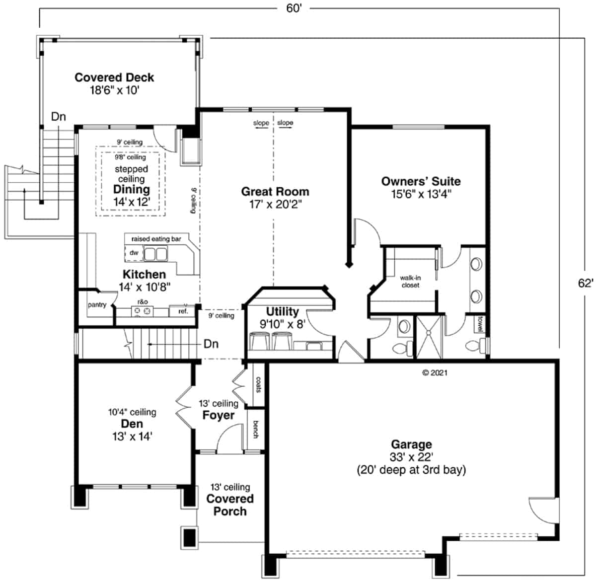 Floor Plan Main Level of Prairie Plan #108-1790