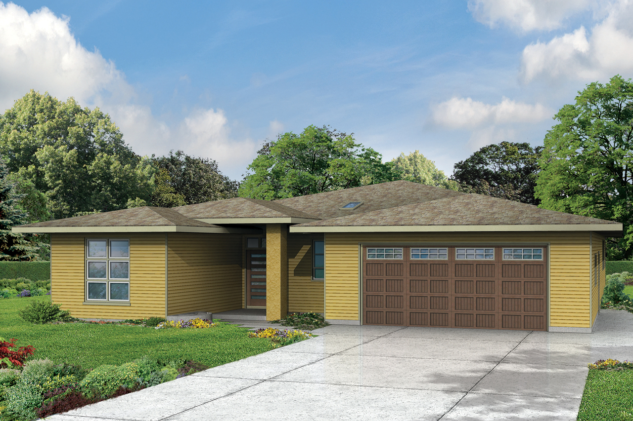 Front elevation of Prairie home (ThePlanCollection: House Plan #108-1792)