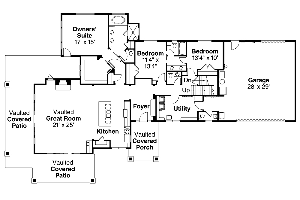 Floor Plan First Story of Craftsman Plan #108-1794