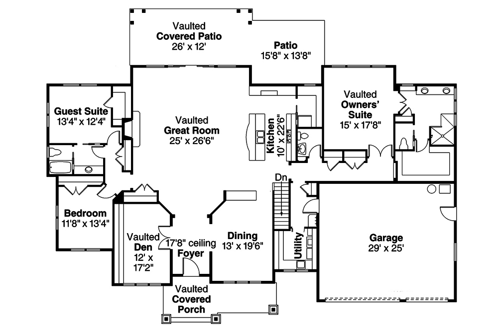 Floor Plan First Story of Craftsman Plan #108-1795