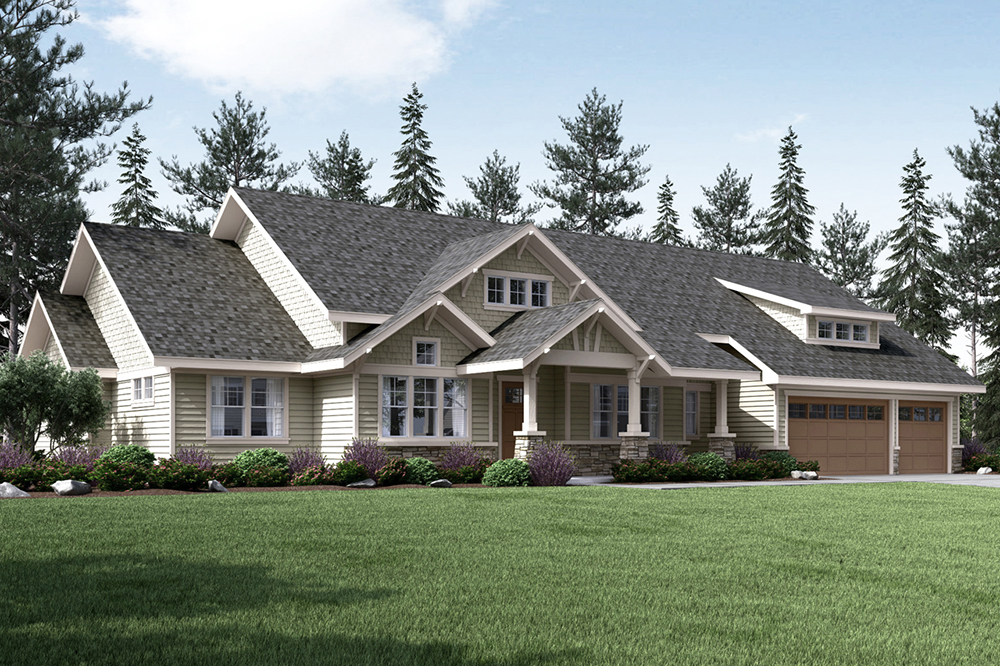 Front elevation of Craftsman home (ThePlanCollection: House Plan #108-1795)