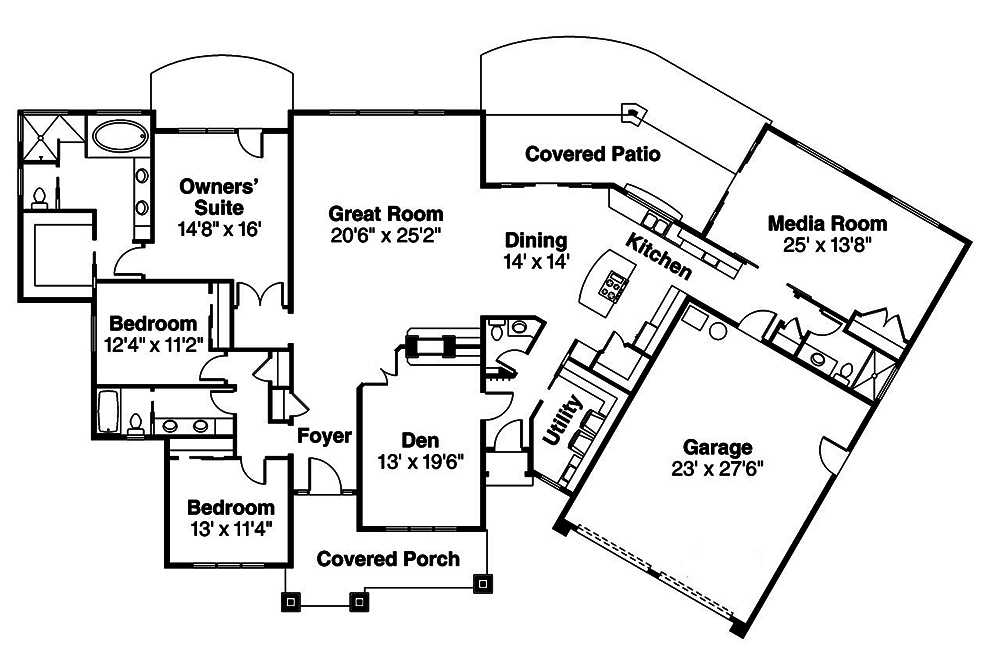 Floor Plan First Story of Prairie Plan #108-1796