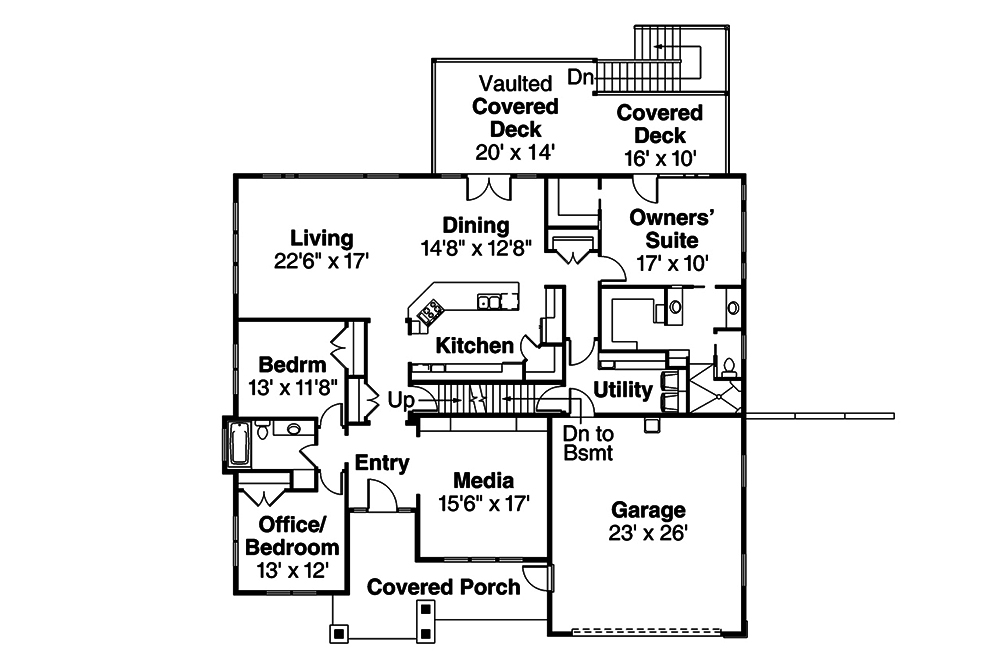 Floor Plan First Story of Craftsman Plan #108-1797