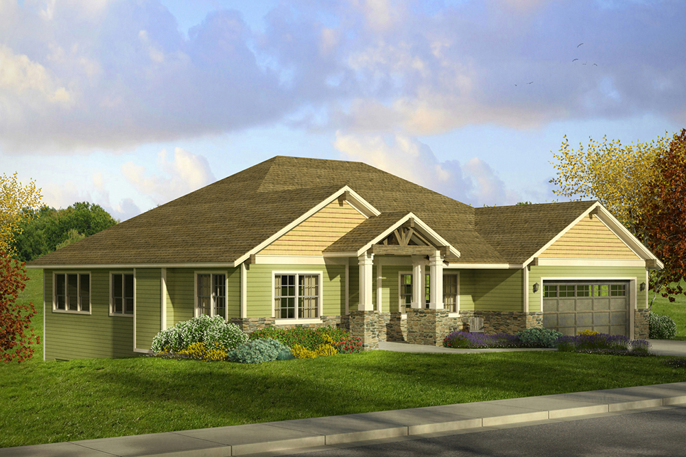 Front elevation of Craftsman home (ThePlanCollection: House Plan #108-1797)