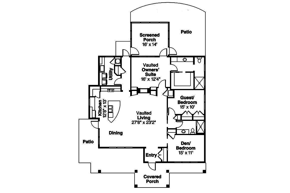 Floor Plan First Story of Shingle Plan #108-1799