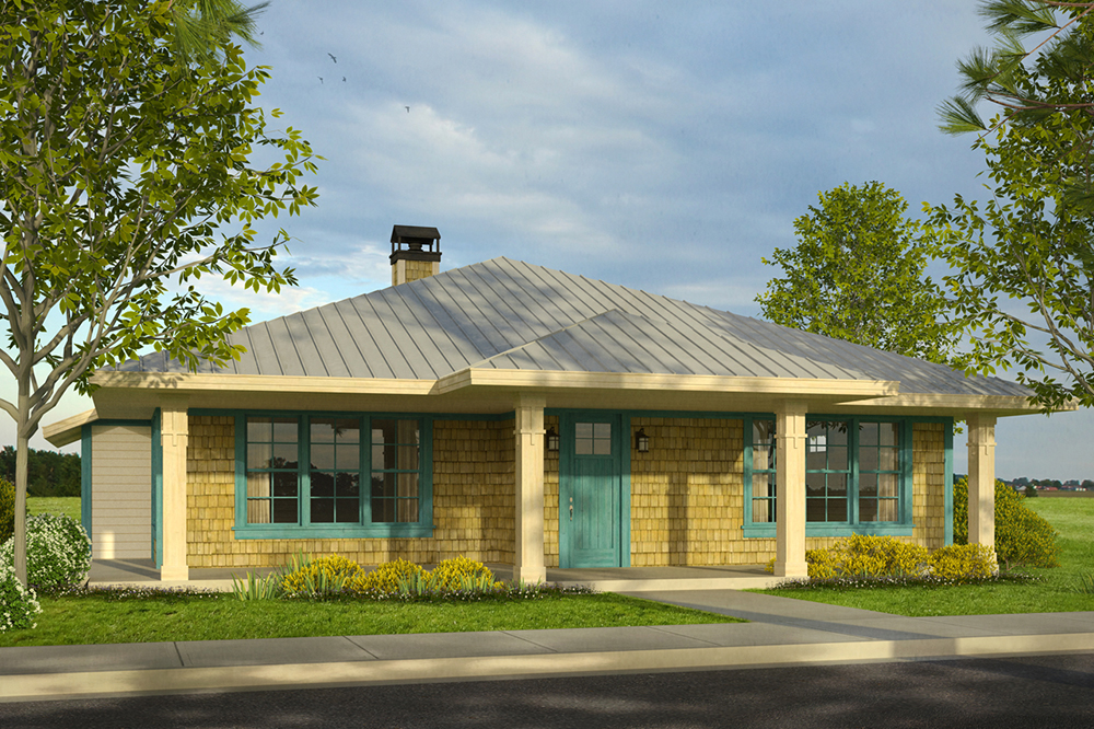 Front elevation of Shingle home (ThePlanCollection: House Plan #108-1799)