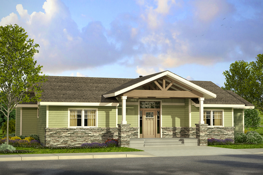 Front elevation of Prairie home (ThePlanCollection: House Plan #108-1800)
