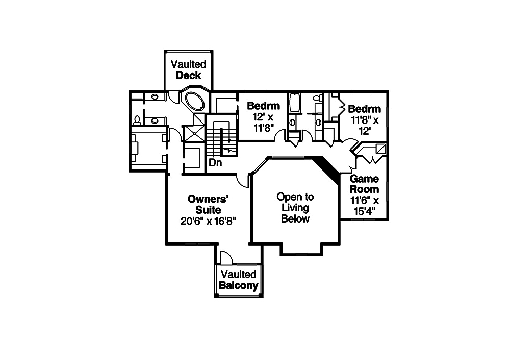 Floor Plan Second Story of Craftsman Plan #108-1801