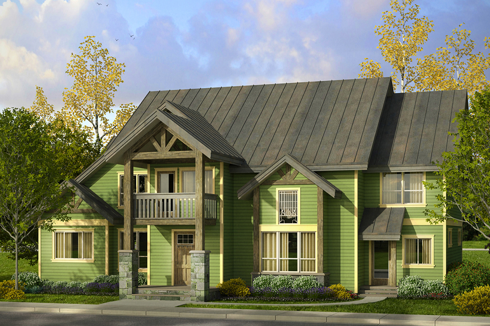 Front elevation of Craftsman home (ThePlanCollection: House Plan #108-1801)