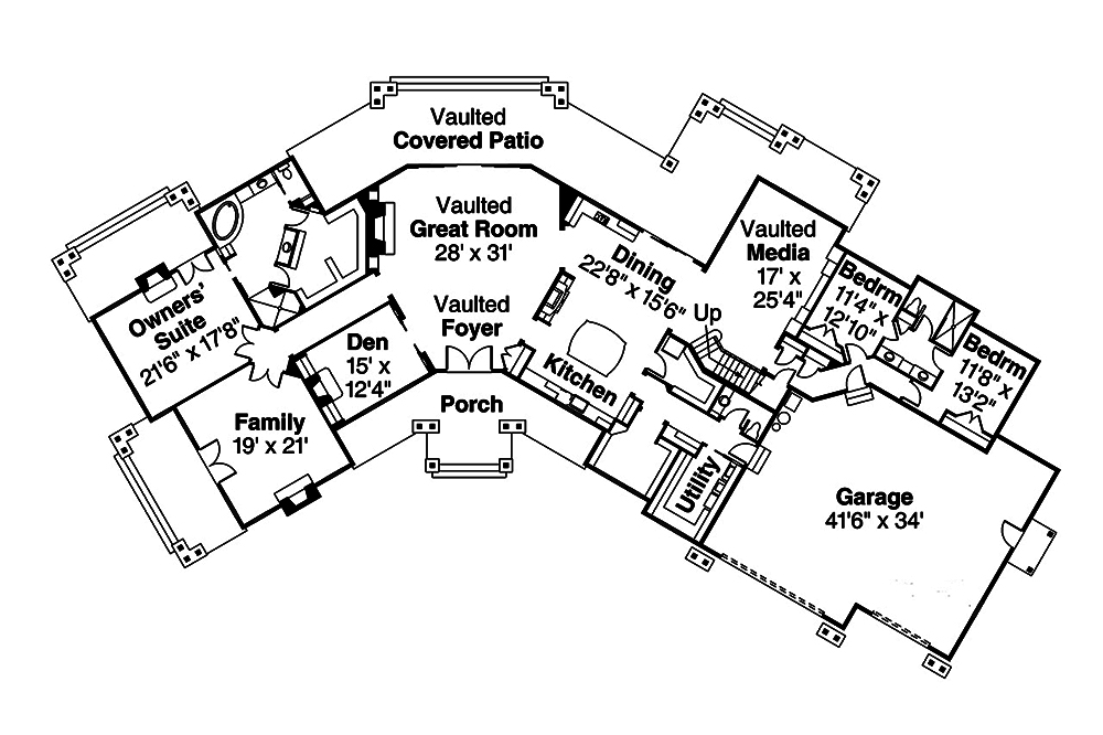 Floor Plan First Story of Craftsman Plan #108-1802