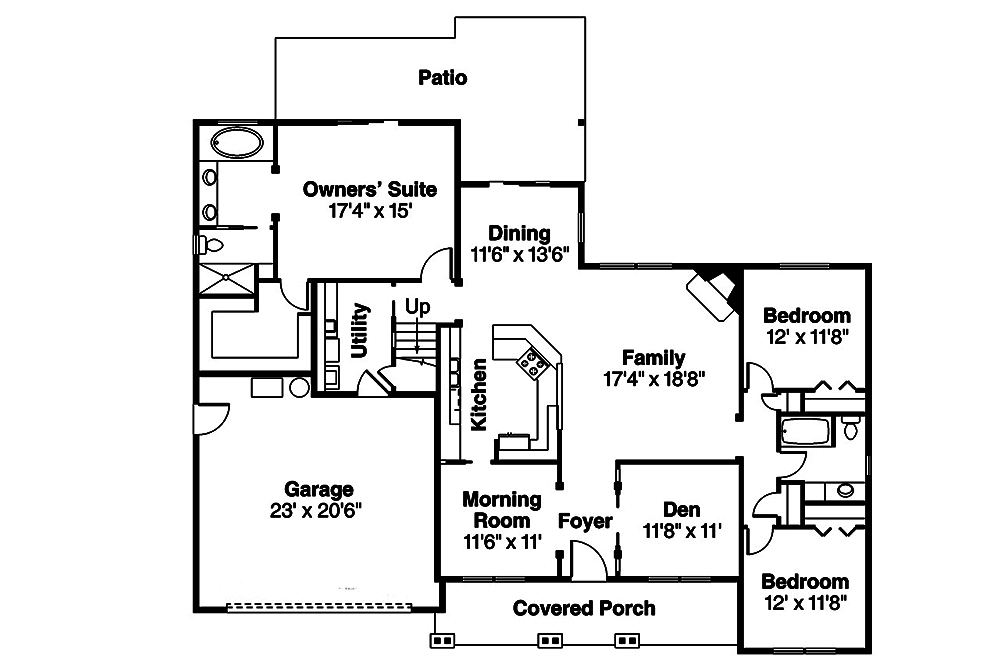 Floor Plan First Story of Ranch Plan #108-1803