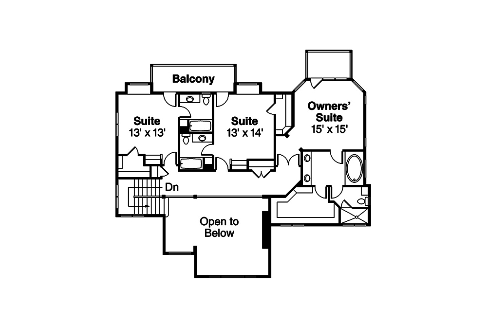 Floor Plan Second Story of Mediterranean Plan #108-1804