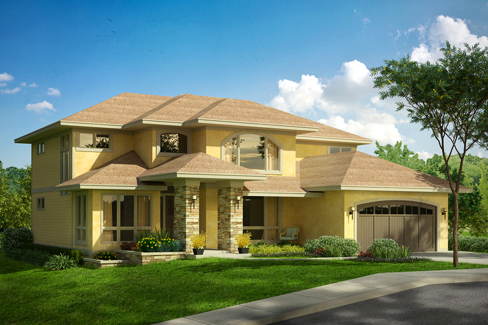 Front elevation of Mediterranean home (ThePlanCollection: House Plan #108-1804)