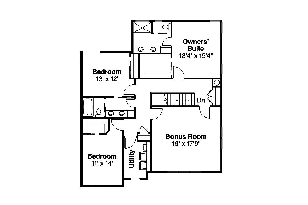 Floor Plan Second Story of Traditional Plan #108-1806