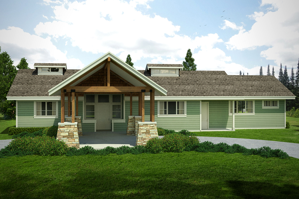 Front elevation of Craftsman home (ThePlanCollection: House Plan #108-1808)