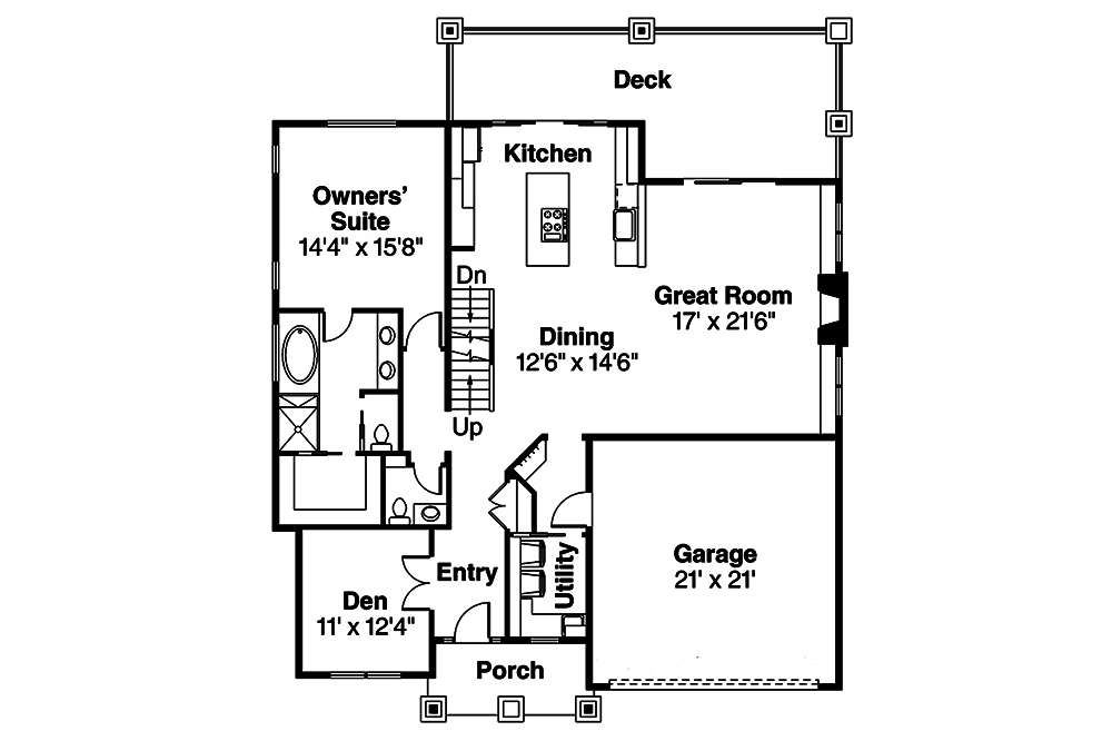 Floor Plan First Story of Craftsman Plan #108-1809