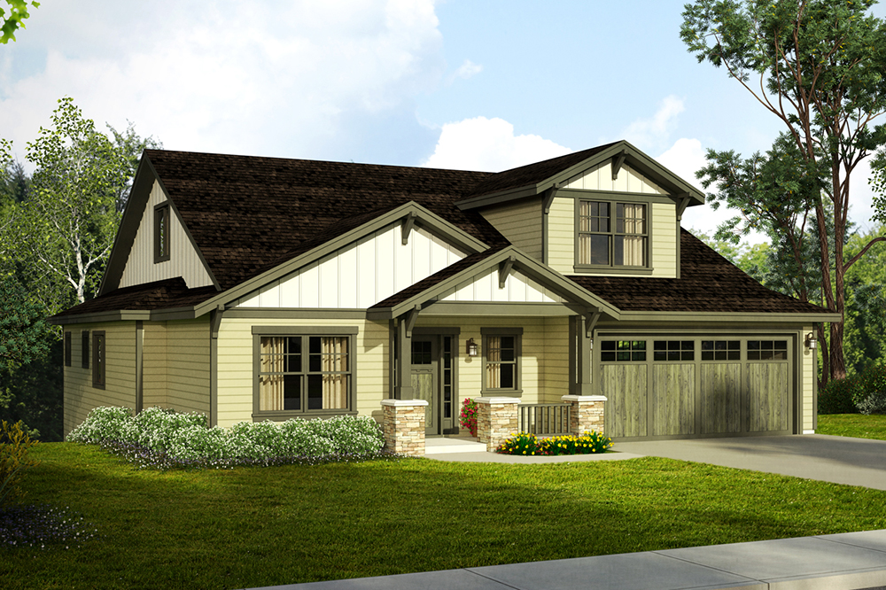 Front elevation of Craftsman home (ThePlanCollection: House Plan #108-1809)