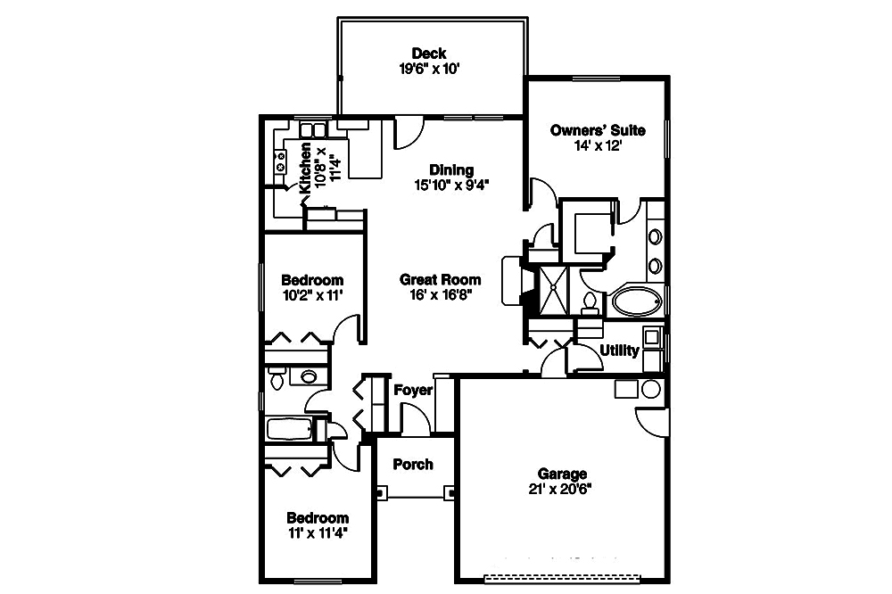 Floor Plan First Story of Traditional Plan #108-1811