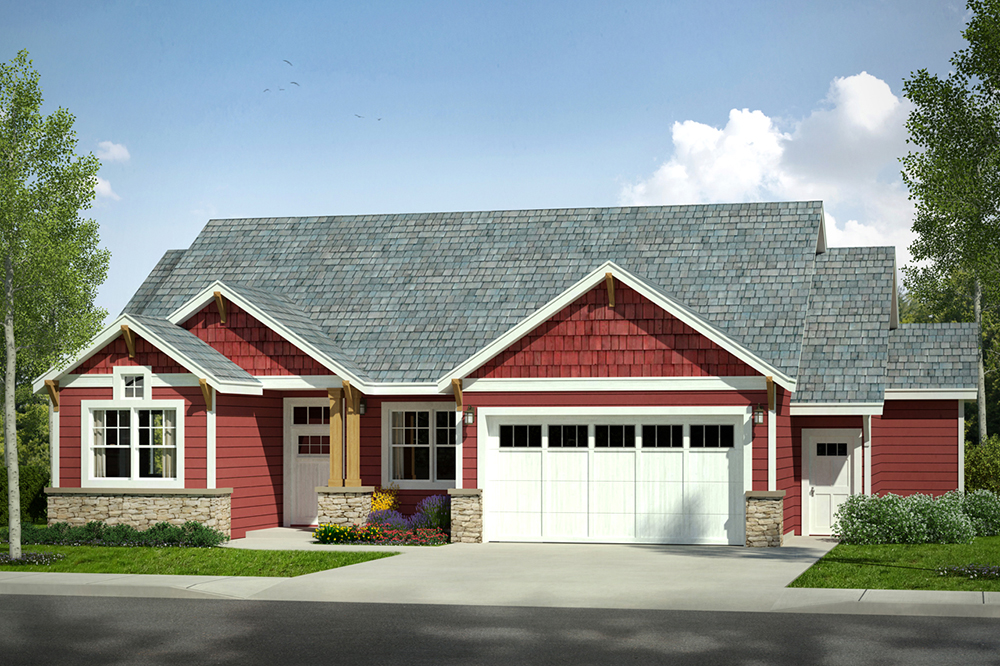Front elevation of Craftsman home (ThePlanCollection: House Plan #108-1813)