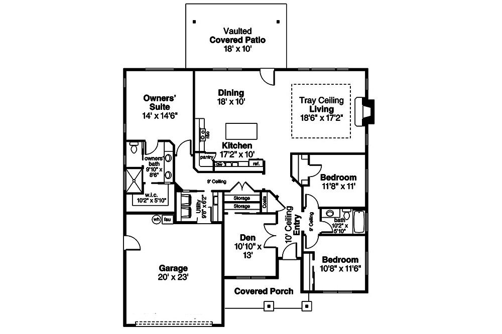 Floor Plan First Story of Ranch Plan #108-1815