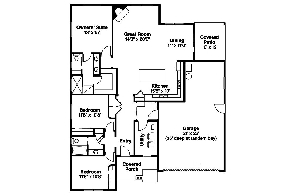 Floor Plan First Story of Craftsman Plan #108-1817