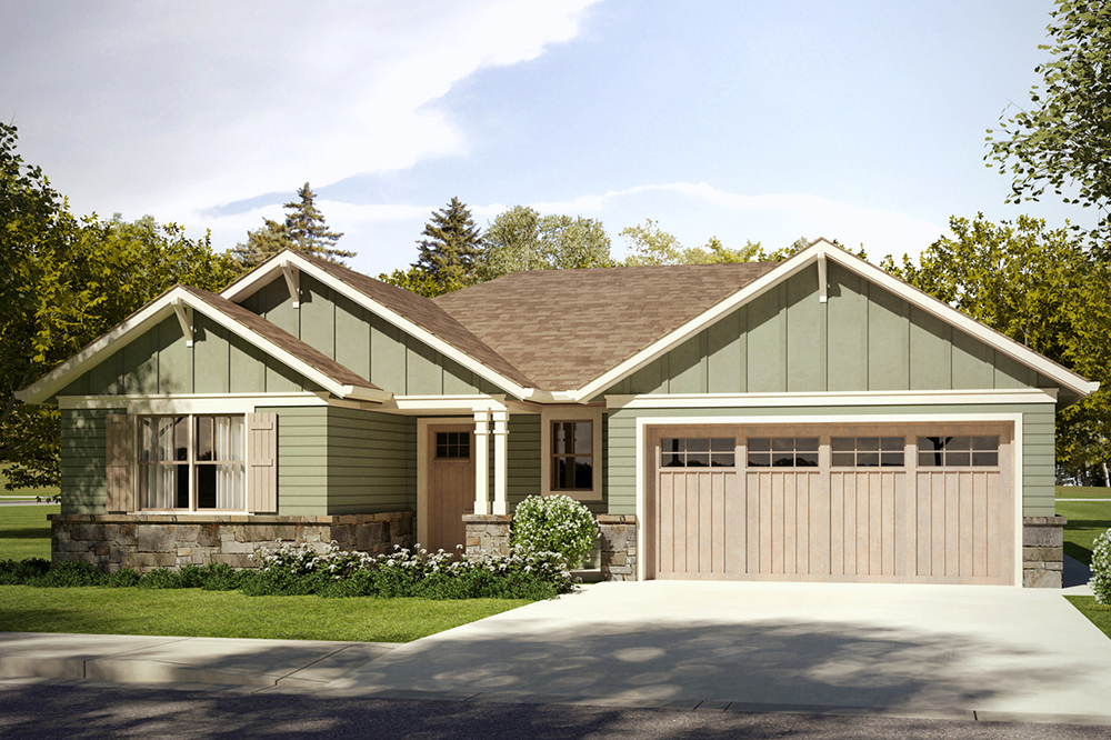 Front elevation of Craftsman home (ThePlanCollection: House Plan #108-1817)