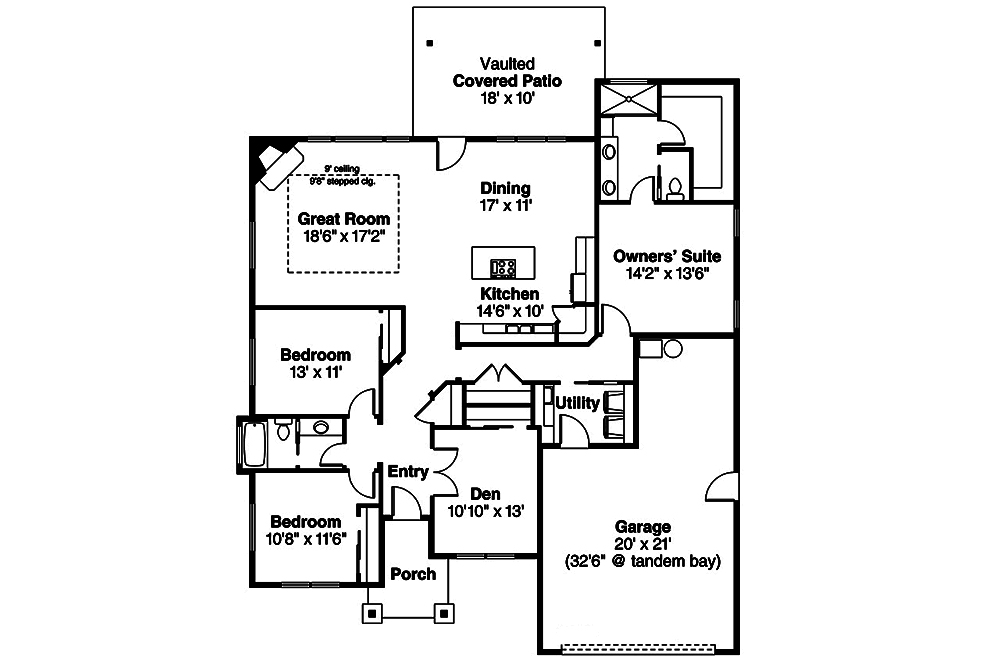 Floor Plan First Story of Craftsman Plan #108-1818