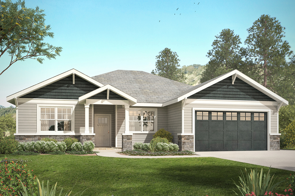 Front elevation of Craftsman home (ThePlanCollection: House Plan #108-1818)