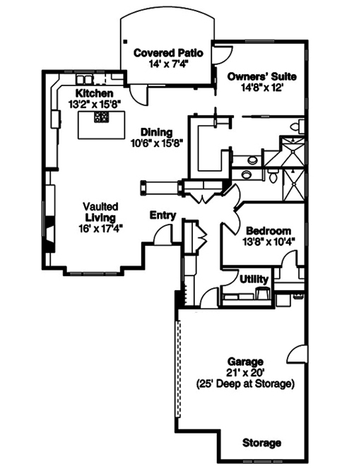 Floor Plan First Story of Ranch Plan #108-1821