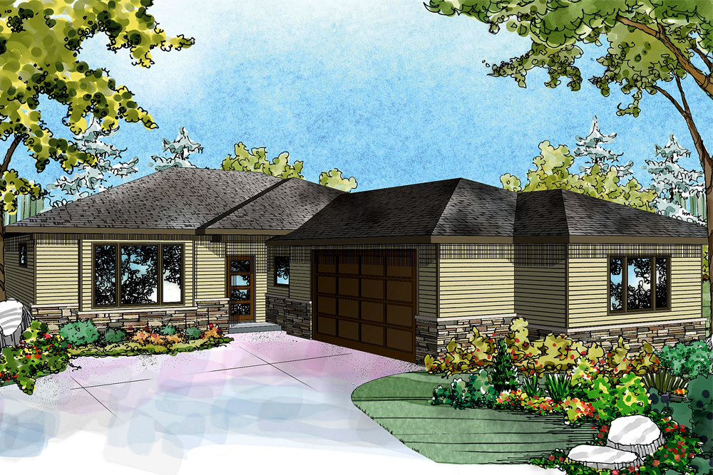 Front elevation of Ranch home (ThePlanCollection: House Plan #108-1821)