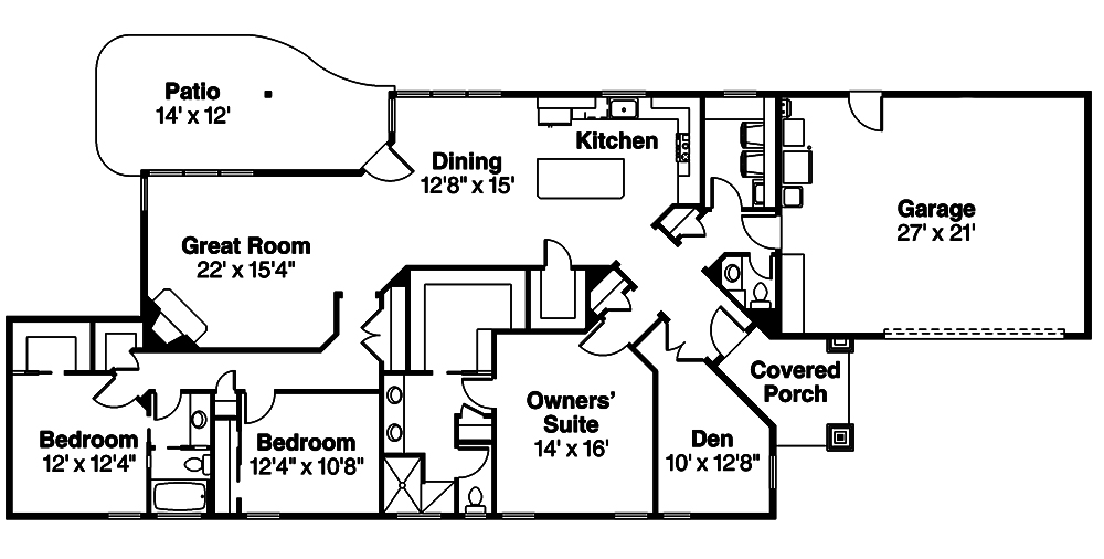 Floor Plan First Story of Ranch Plan #108-1822