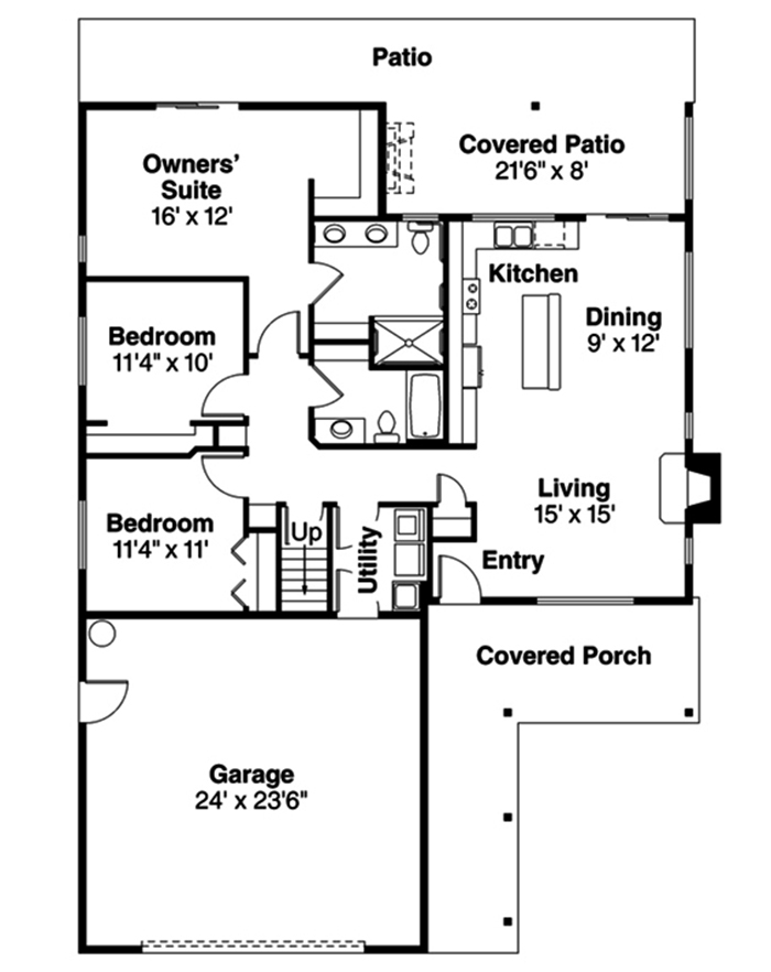 Floor Plan First Story of Ranch Plan #108-1824