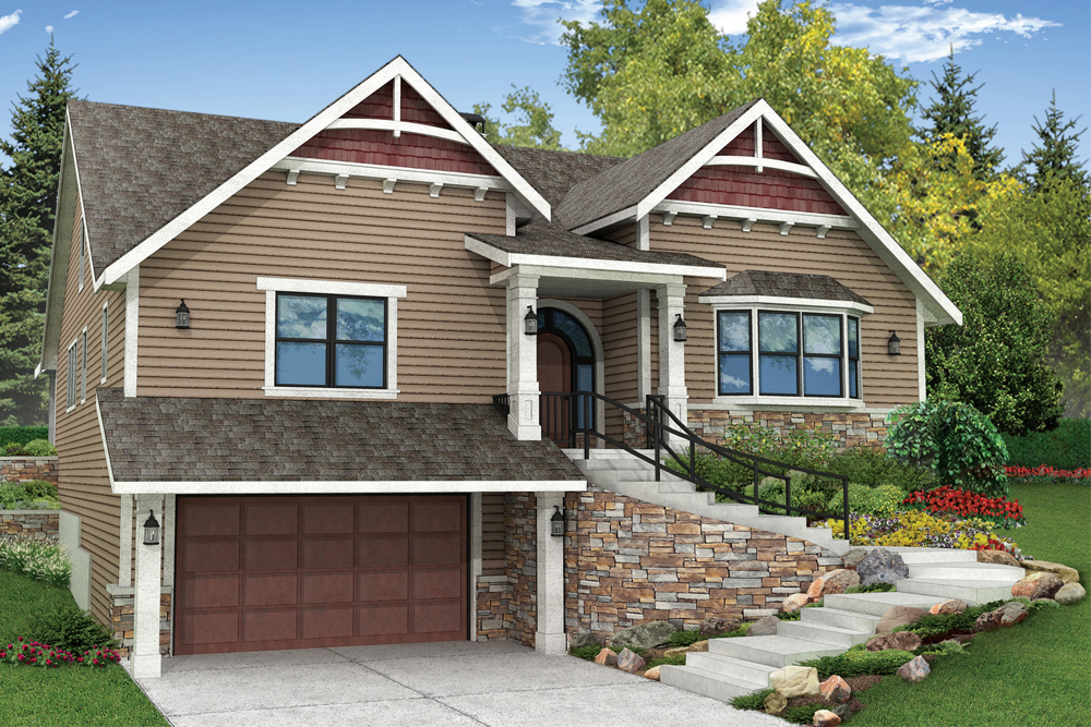 Front elevation of Craftsman home (ThePlanCollection: House Plan #108-1825)