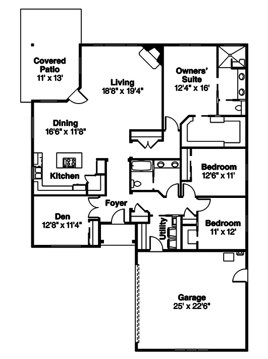 Floor Plan First Story of Prairie Plan #108-1826