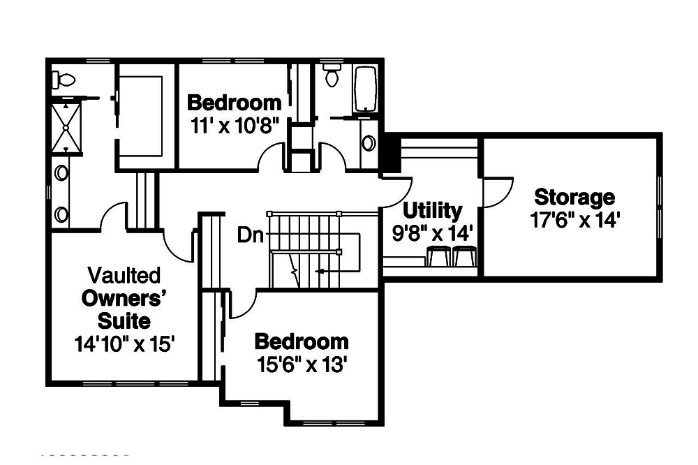 Floor Plan Second Story of Country Plan #108-1830