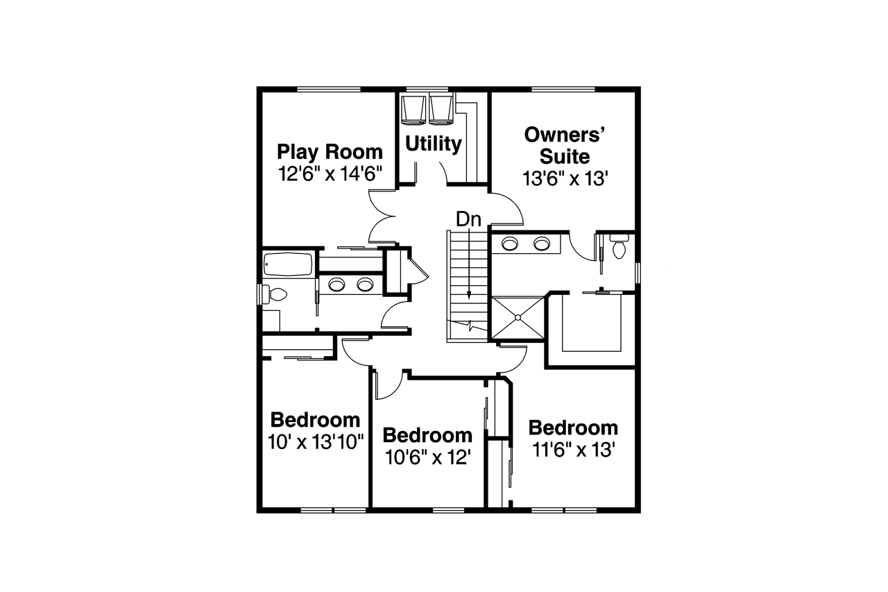Floor Plan Second Story of Traditional Plan #108-1832