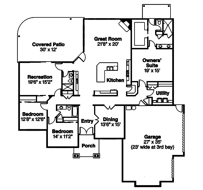 Floor Plan First Story of Craftsman Plan #108-1834