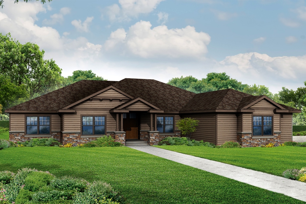 Front elevation of Craftsman home (ThePlanCollection: House Plan #108-1834)