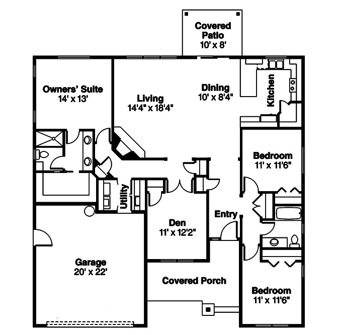 Floor Plan First Story of Cottage Plan #108-1835