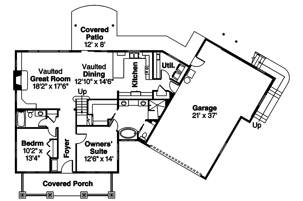 Floor Plan First Story of Craftsman Plan #108-1836