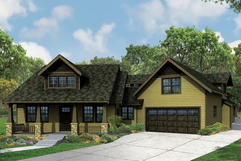 Front elevation of Craftsman home (ThePlanCollection: House Plan #108-1836)