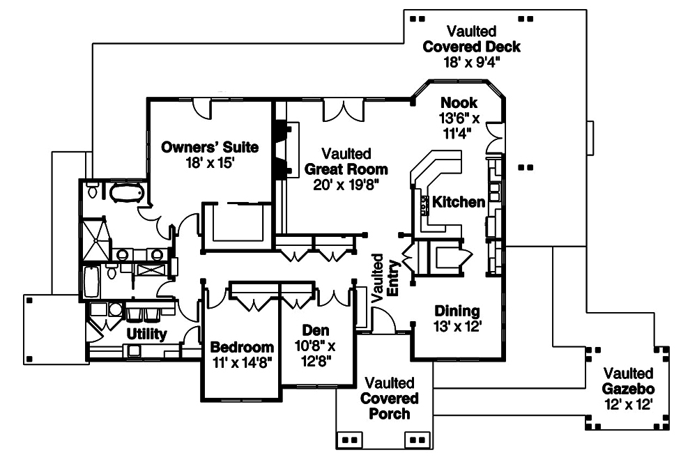 Floor Plan First Story of Ranch Plan #108-1837