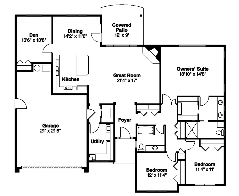Floor Plan First Story of Prairie Plan #108-1841