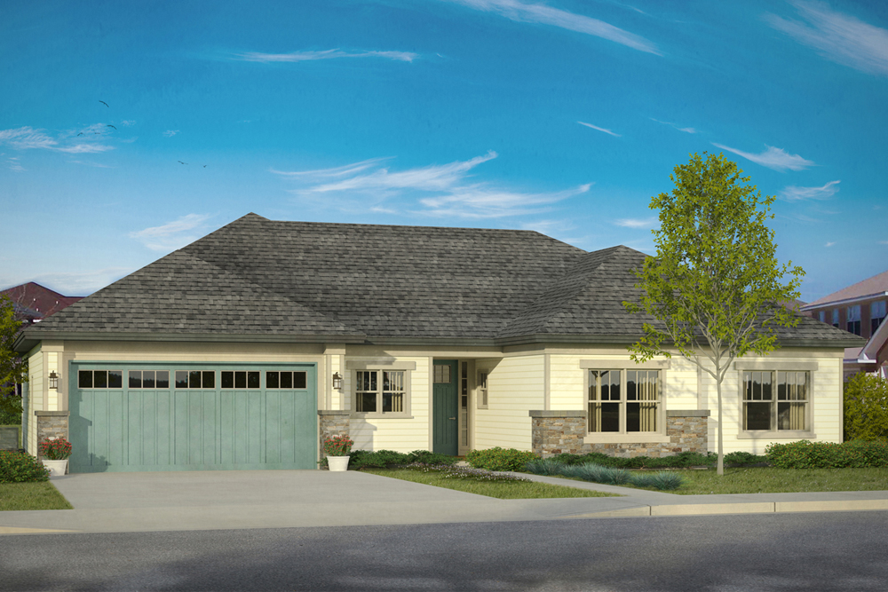 Front elevation of Prairie home (ThePlanCollection: House Plan #108-1841)